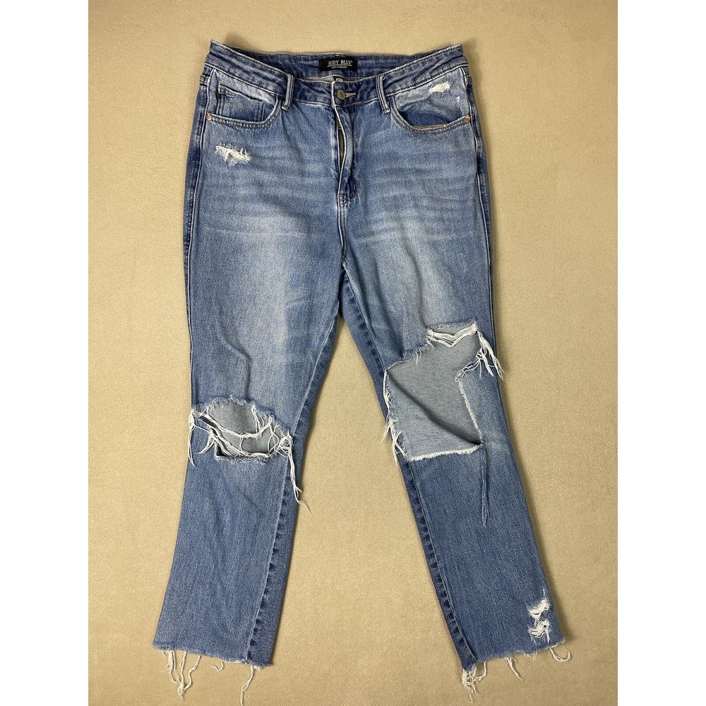 Judy Blue Jeans Womens 13 31 Blue Distressed High Rise Straight Leg JB88736 MD